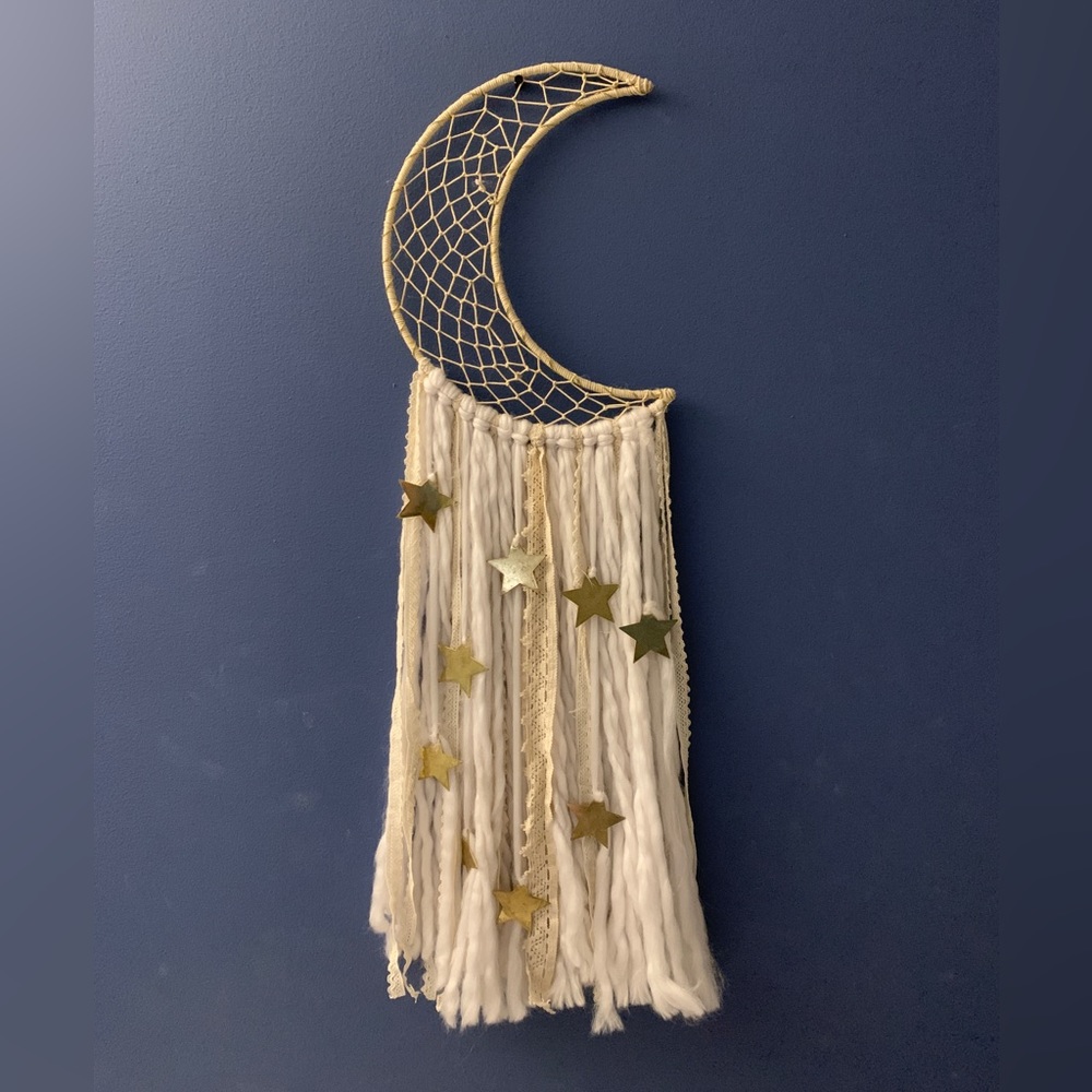 Moon & Stars oversized Dream Catcher - white & gold